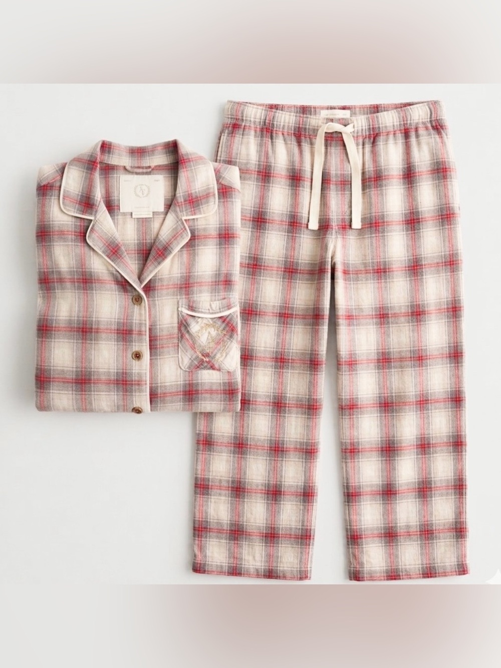 Vtg Abercrombie & Fitch Sleepwear Flannel Pajama Set S Red Plaid Tartan Y2K 2pc